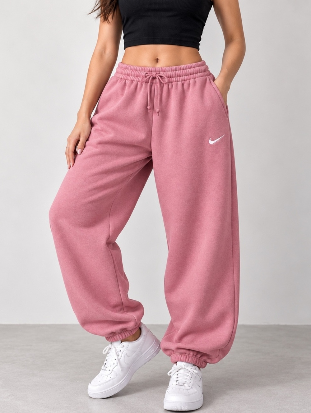 Nike Cotton Blend Baggy Fleece Joggers Elastic Waist Pockets M
